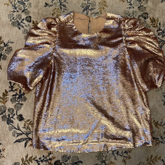 Ulla Johnson Puff Sleeve Rose Gold Top Size 10 Gently Worn - Picture 3 of 7